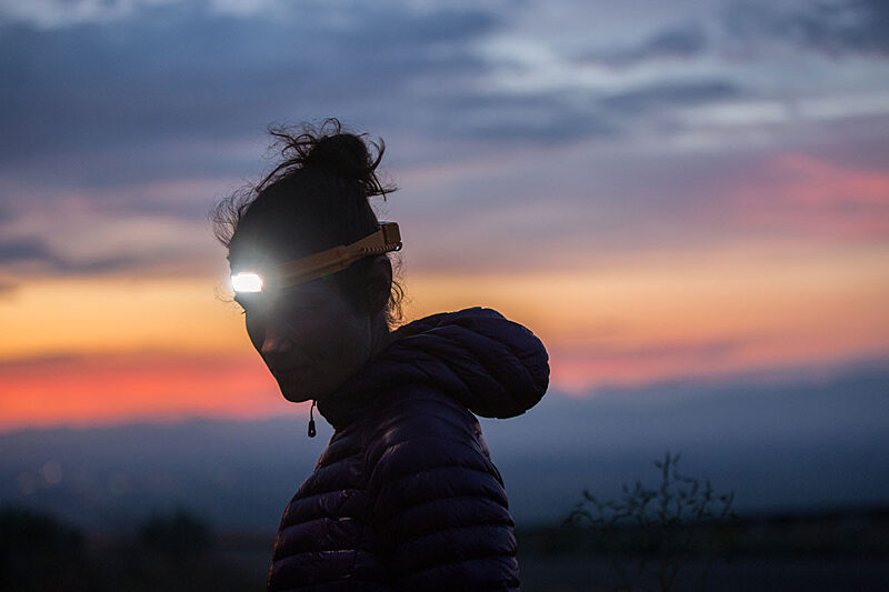 Headlamp Bio Light 330 on at sunset